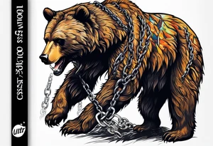 Bear breaking from chains and clawing his enemy tattoo idea