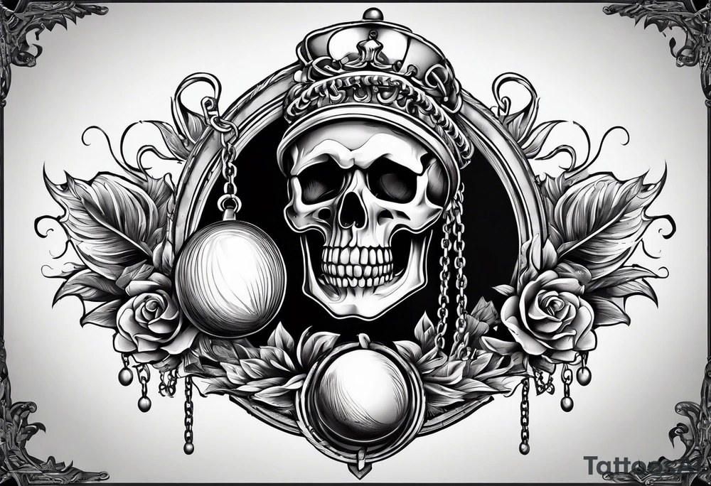 Skeleton with ball and chain around ankle tattoo idea