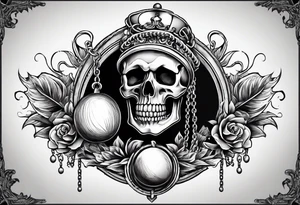 Skeleton with ball and chain around ankle tattoo idea