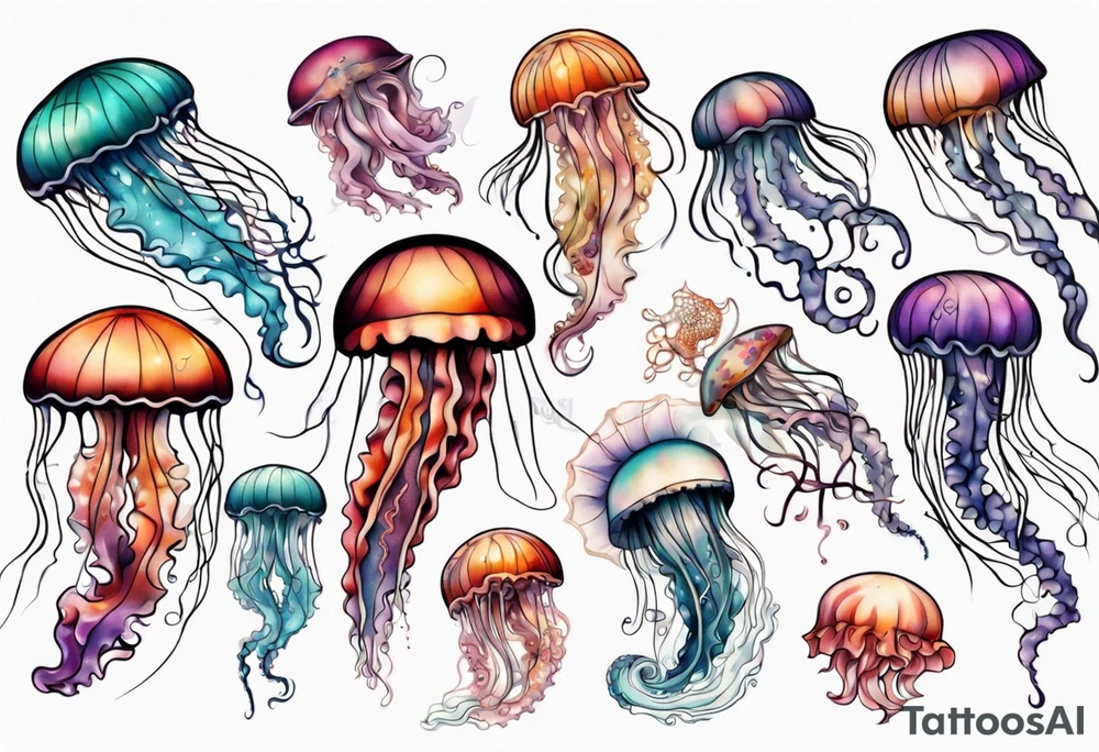 Jellyfish swimming diagonal tattoo idea