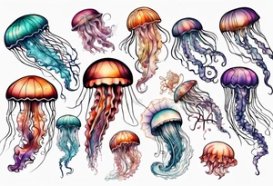 Jellyfish swimming diagonal tattoo idea