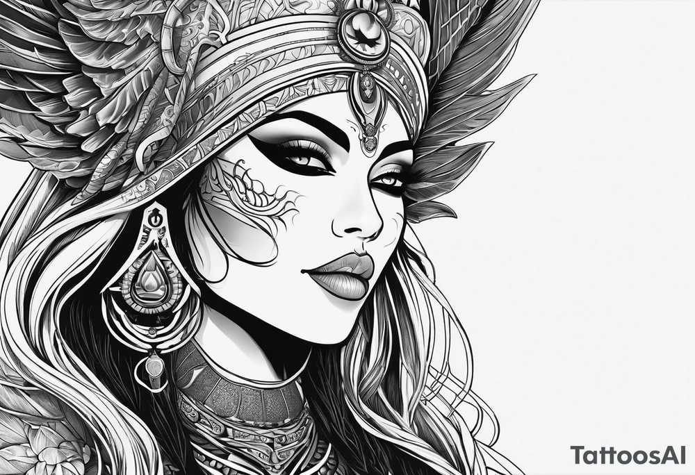 kali, alien goddess, valkrye, pirate, zenza, lotus, wing, pachamama, skull tattoo idea