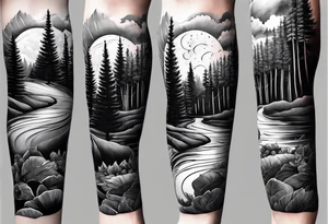 forearm sleeve, time, stairs, forest tattoo idea
