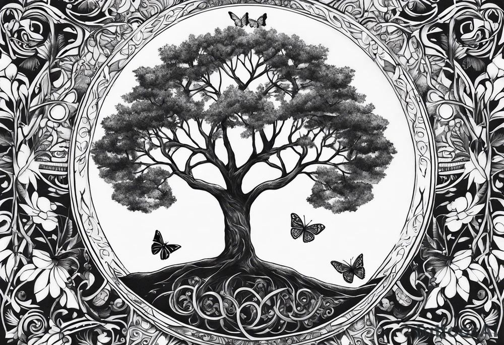 Tree of life moon and butterfly tattoo idea