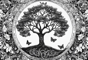 Tree of life moon and butterfly tattoo idea