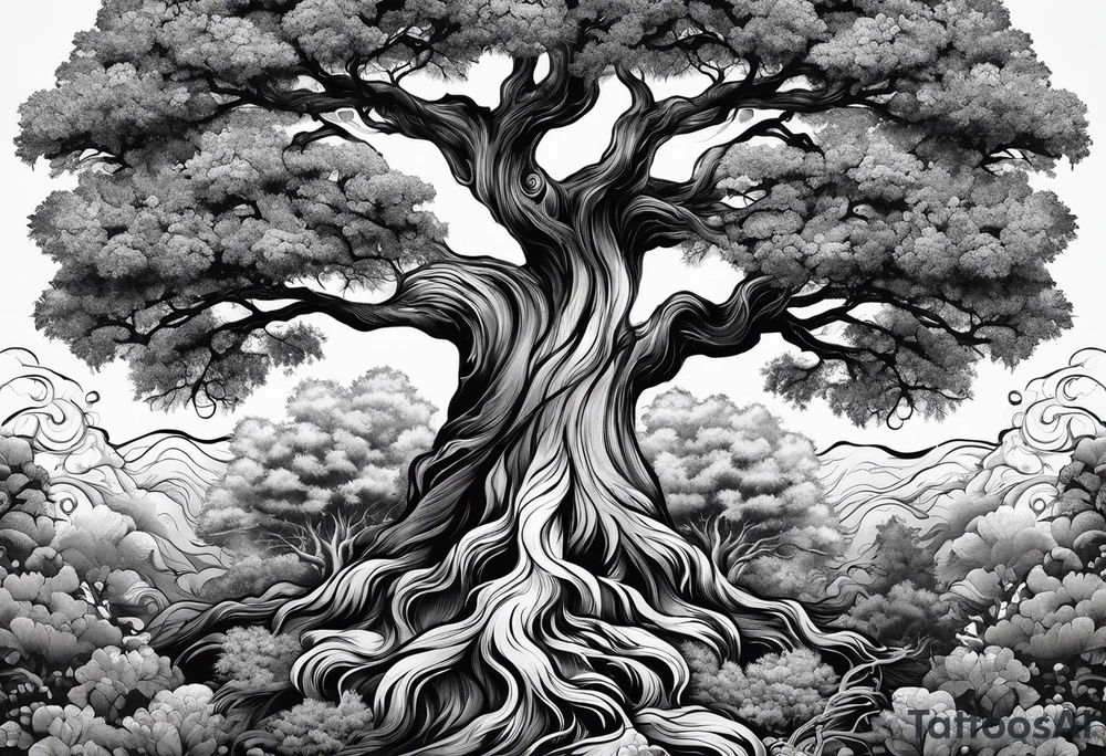 Tree with deep roots, full sleeve tattoo idea