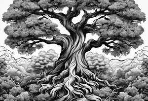 Tree with deep roots, full sleeve tattoo idea