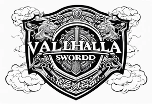 Valhalla sword  fire chains shield clouds tattoo idea