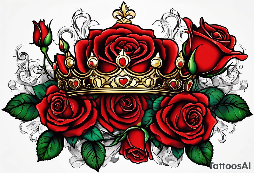 the red rose queen's golden crown with a heart tattoo idea