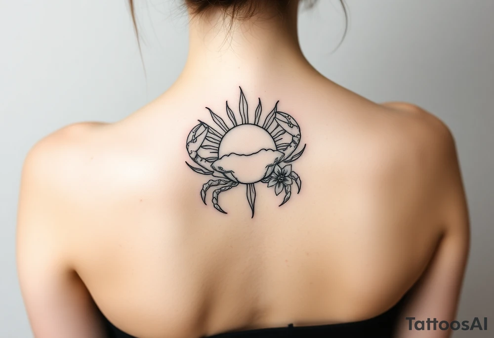 Crab sun and honeysuckle flower tattoo idea