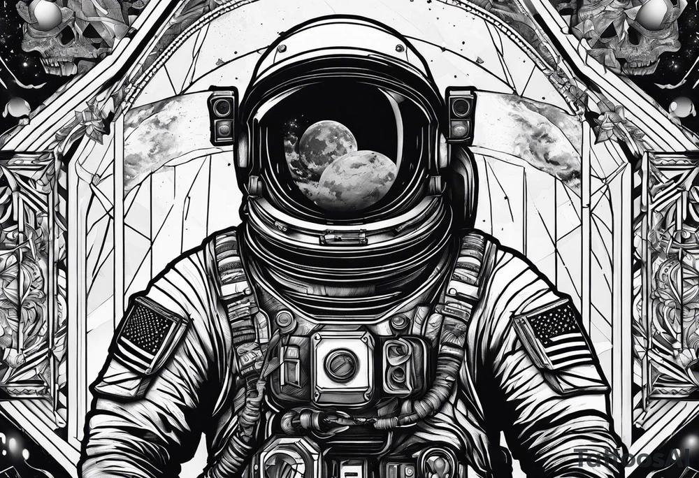 astronaut with a skelletal face tattoo idea