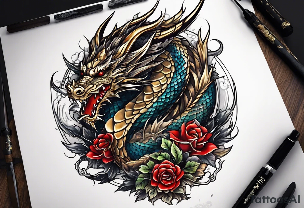 show me a tattoo design where there is a sword and a dragon wrapped around it tattoo idea