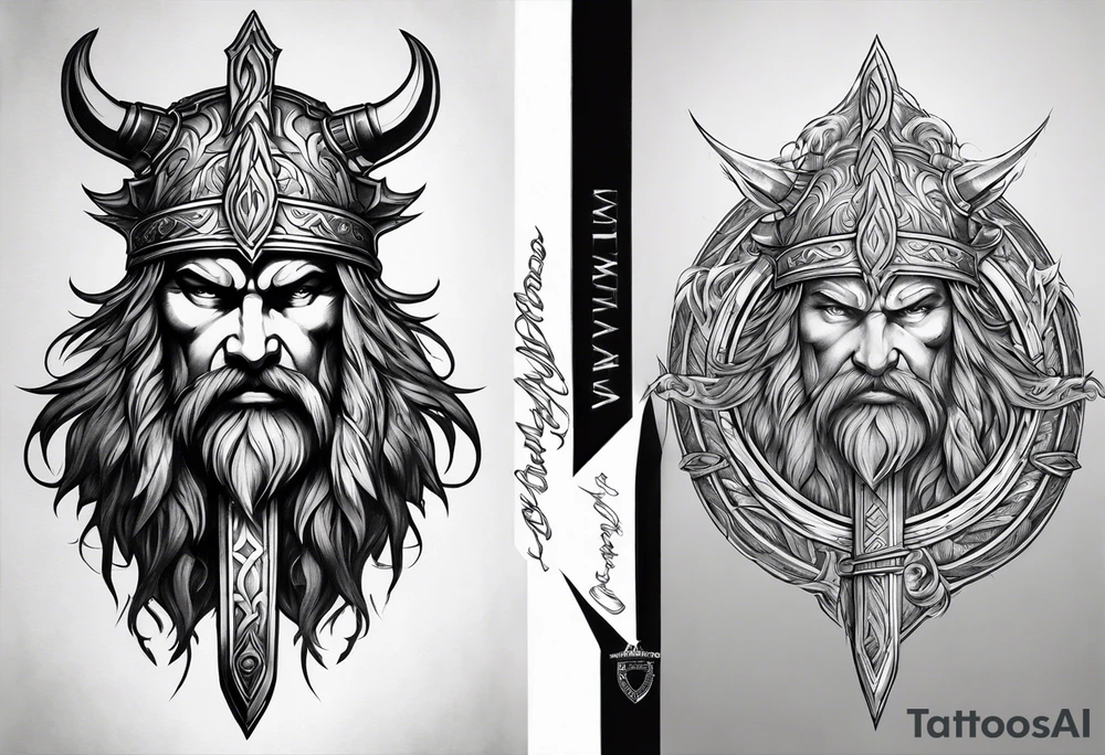 Valhalla sword shield fire fog tattoo idea