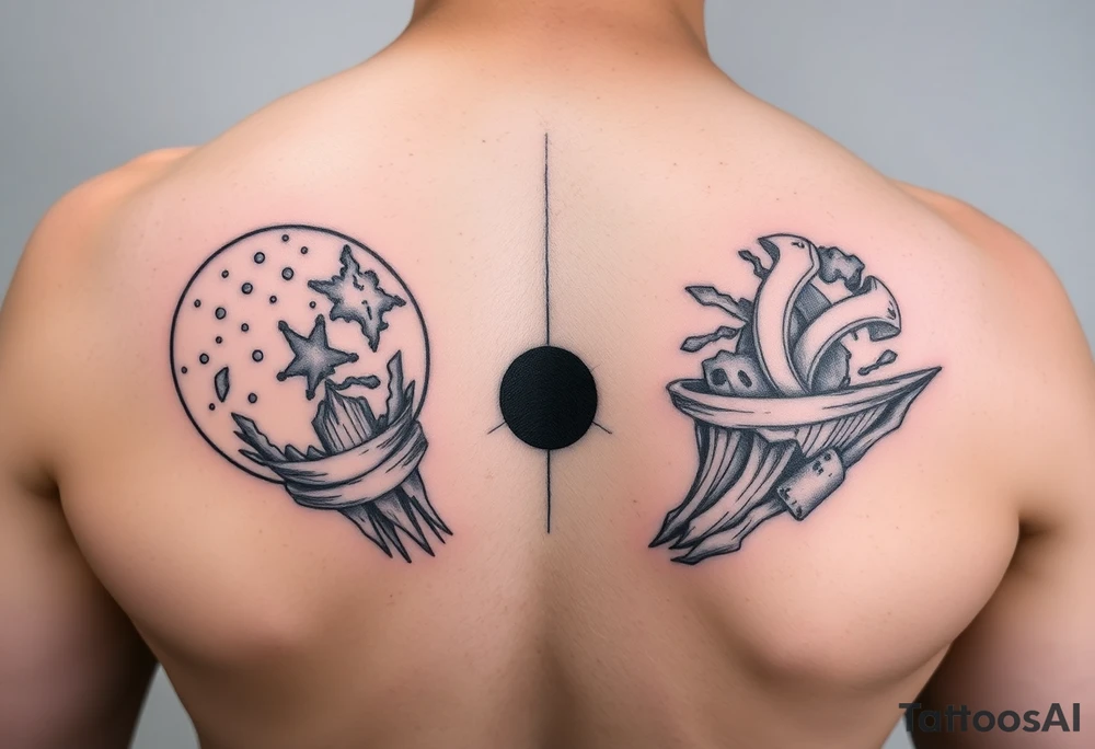 2 different worlds on both sides of a black hole tattoo idea