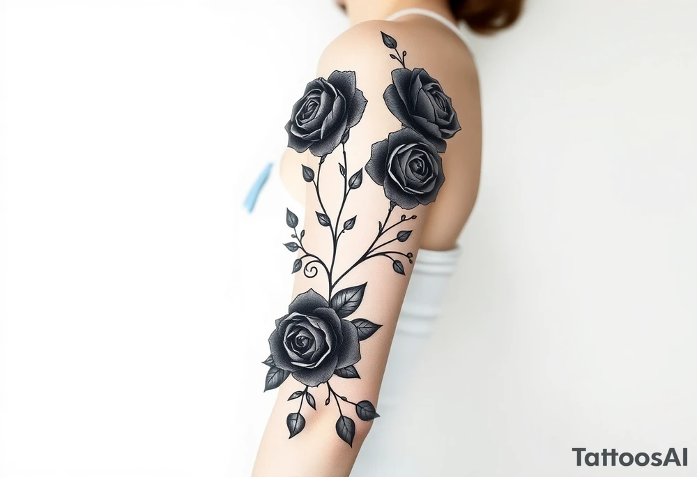 Black Roses with vines  dark shaded with blue monarch tattoo idea