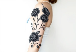 Black Roses with vines  dark shaded with blue monarch tattoo idea