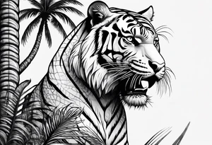 tiger climbing palm tree tattoo idea