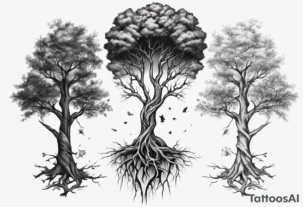 Two trees growing together forearm tattoo idea