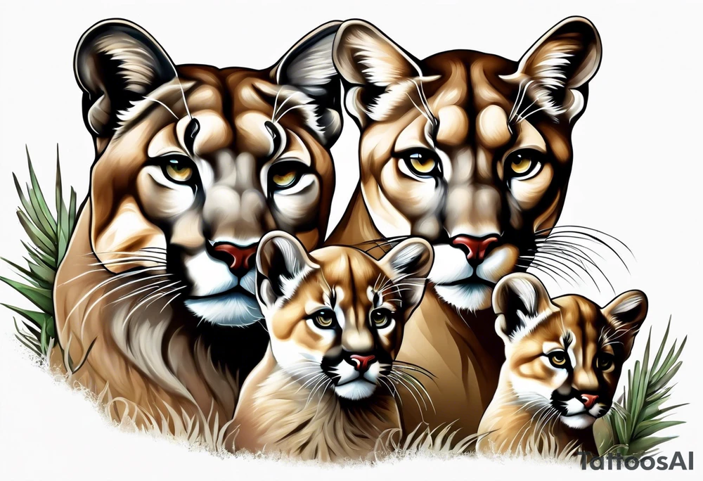 Mother mountain lion with 2 cubs tattoo idea