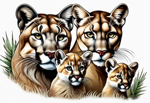 Mother mountain lion with 2 cubs tattoo idea