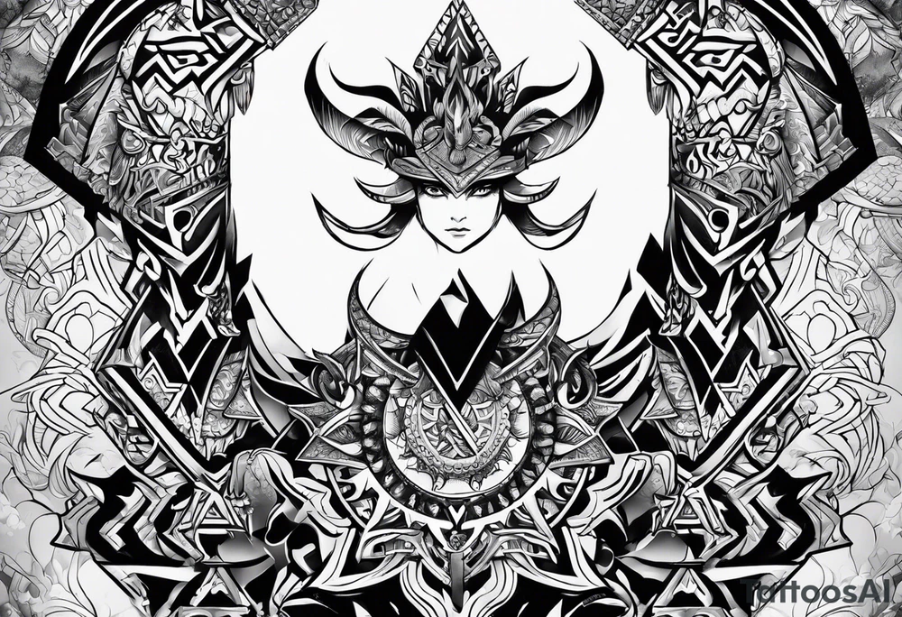 Hexagon tribal sleeve warriors of darkness tattoo idea