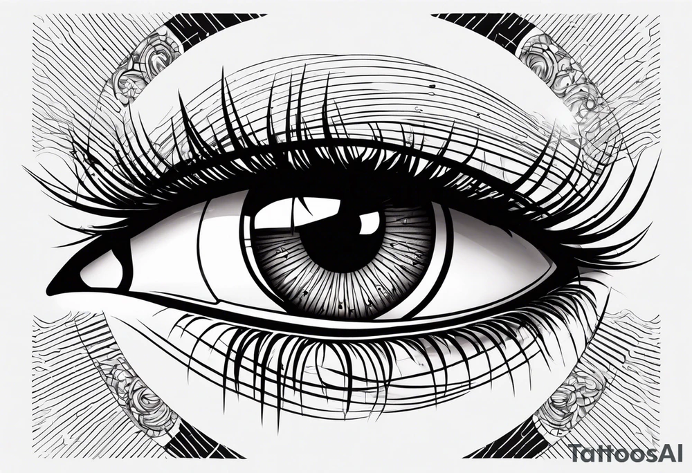 A schematic image of the eye: a circle (pupil) and an arc (eyelid), complemented by several short lines like eyelashes. tattoo idea