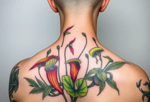 carnivorous plants neck, chest, back, and arm sleeves
I want these spots covered in these plants, ranging from venus fly traps to others tattoo idea