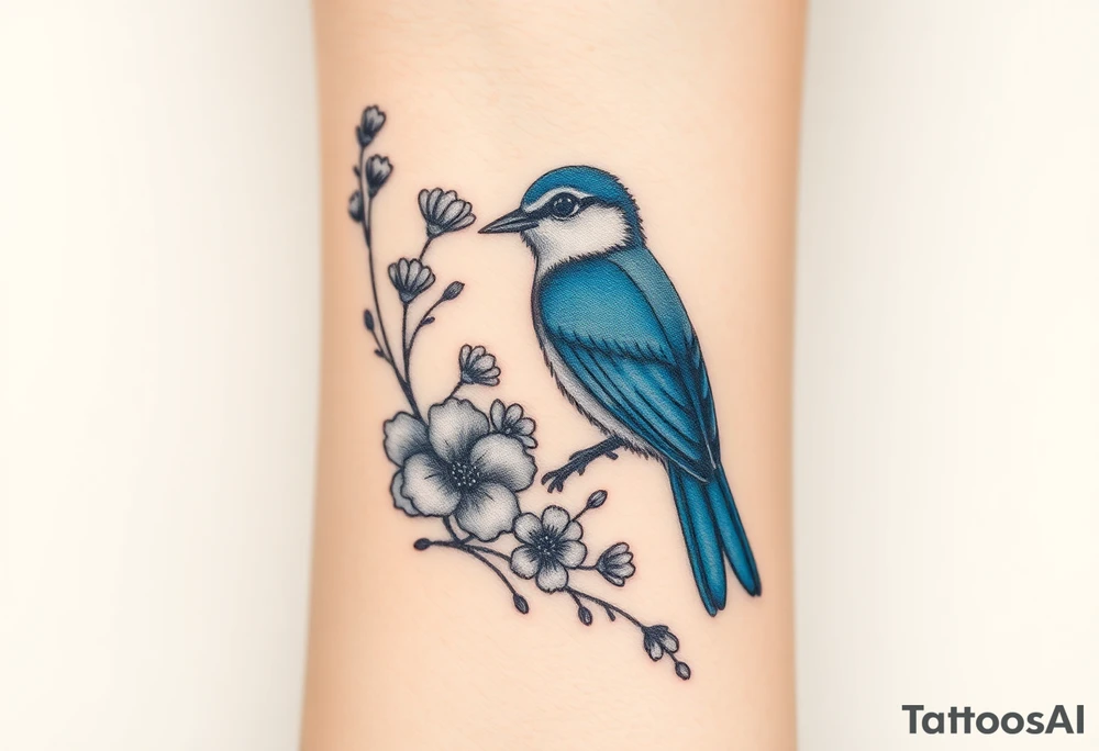 Bluebird with wild flowers around it tattoo idea