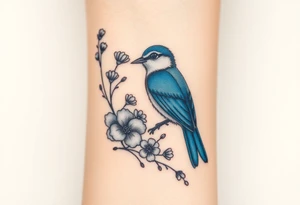 Bluebird with wild flowers around it tattoo idea