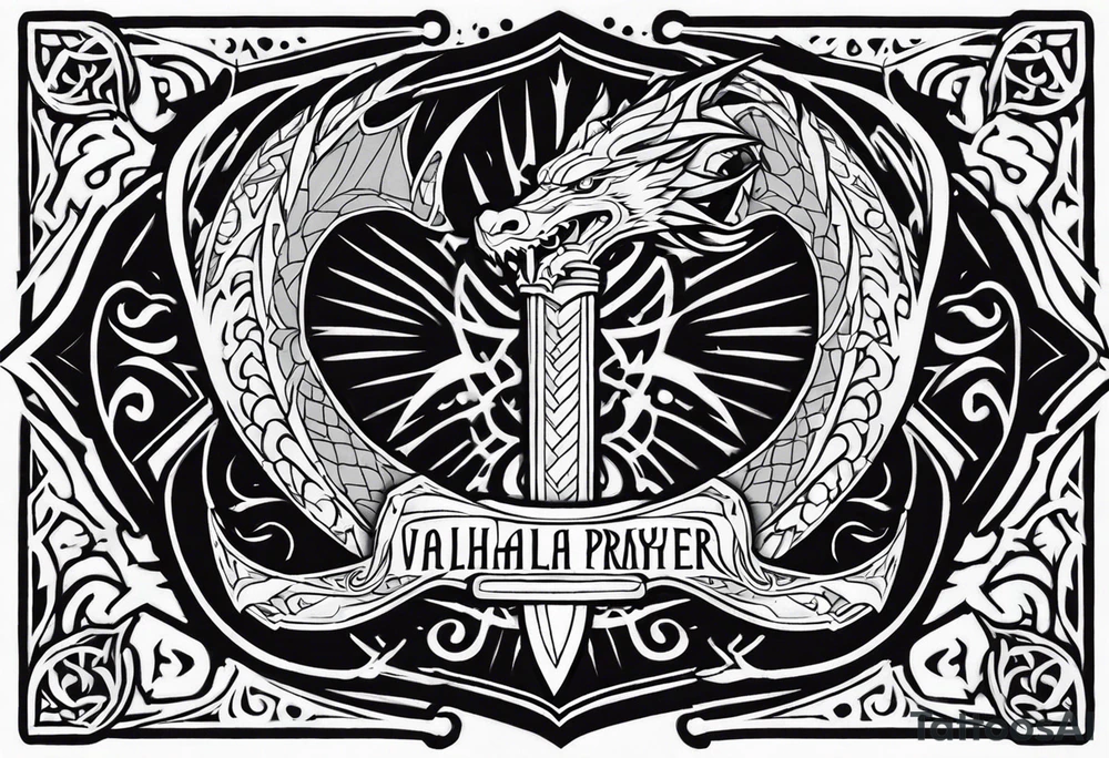 Valhalla prayer sword dragon axe tattoo idea