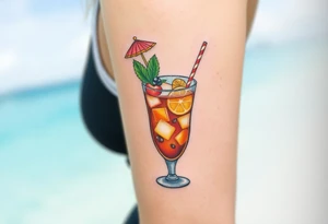 Fun island vacation cocktail in short glass with fun garnishes tattoo idea