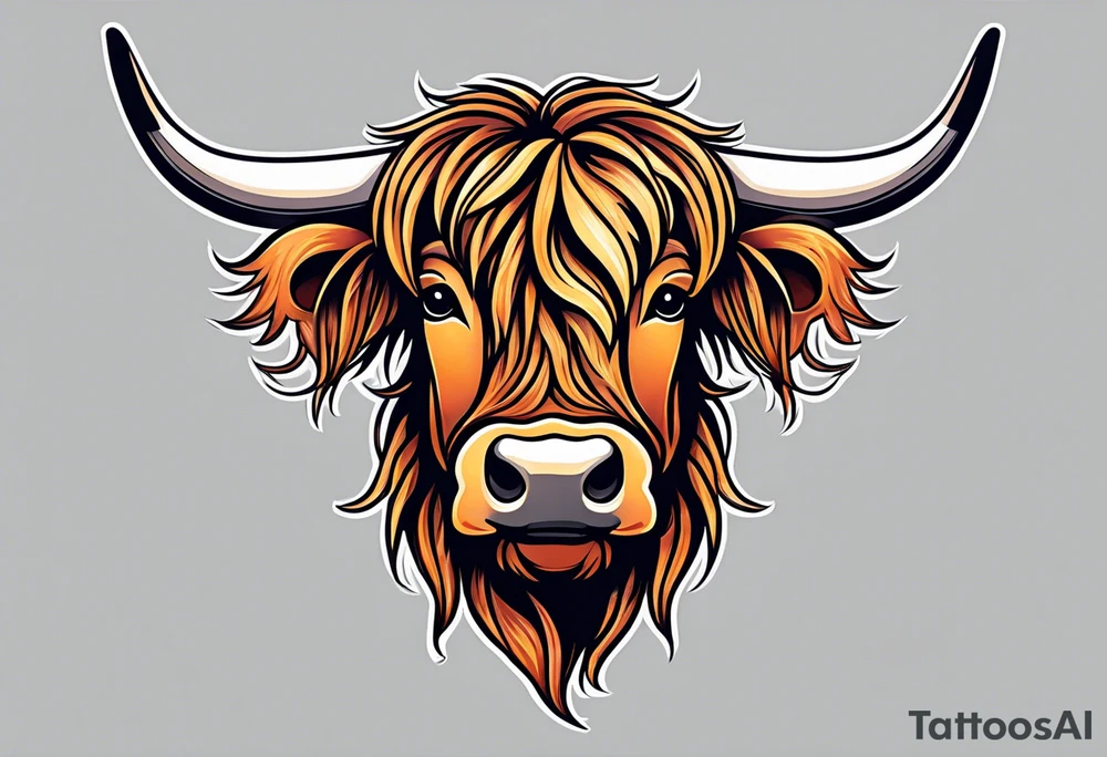 highland cow smiling standing tattoo idea