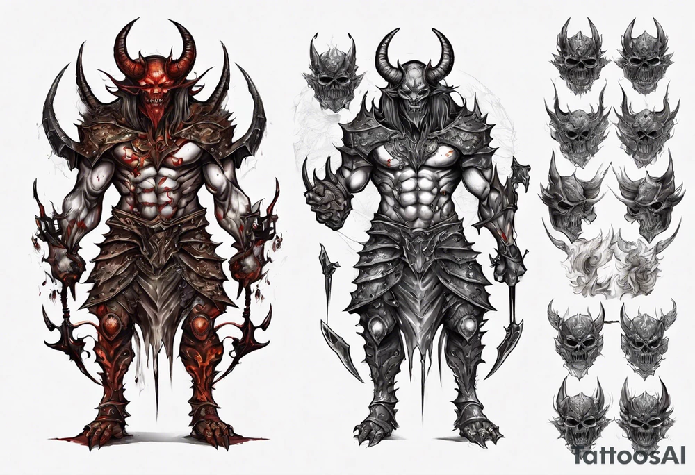 Demon in tiered plate armor tattoo idea