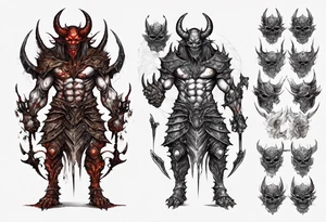 Demon in tiered plate armor tattoo idea