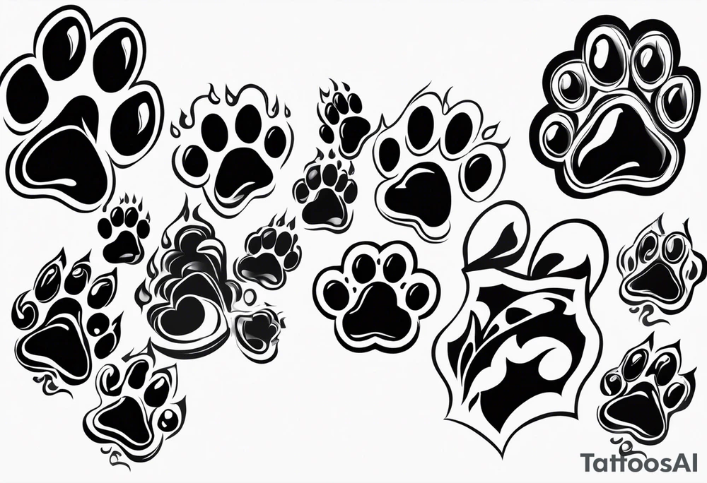seven dog paw prints tattoo idea