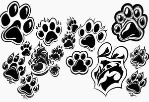 seven dog paw prints tattoo idea