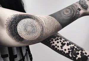 Patchwork tattoo with dot work and fine kines resembling smoke tattoo idea