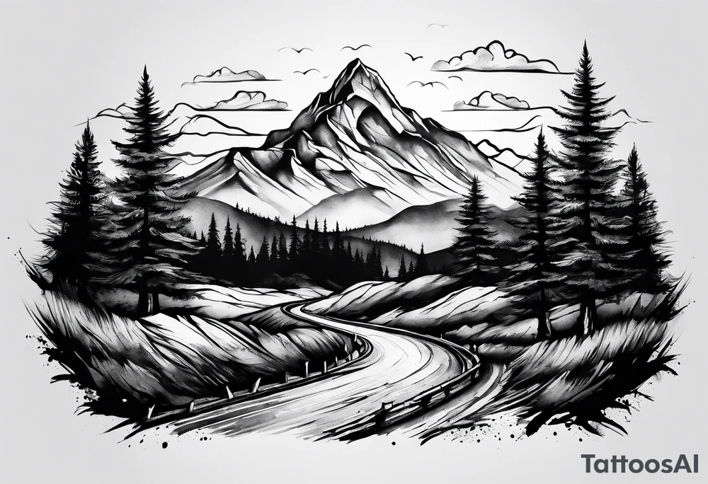 road into mountain tattoo idea
