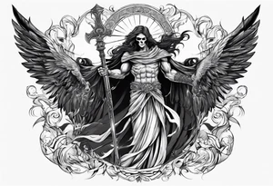 Thanatos, the greek god of death, holding a sword and a torch tattoo idea