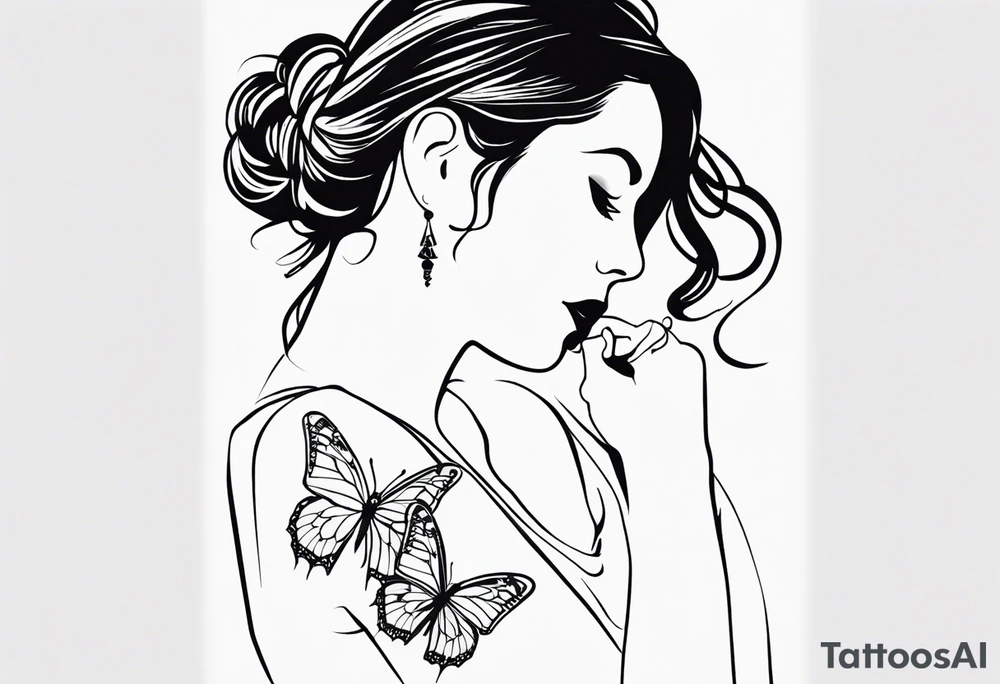 create a soft feminine energy tattoo to go down the left arm with the appearance of a wrap around the arm and going around a pre-existing tattoo of the name Vonetta in cursive writing fairly close to the top of the shoulder.  Also include a beautiful butterfly and the names Justin and Taylor tattoo idea