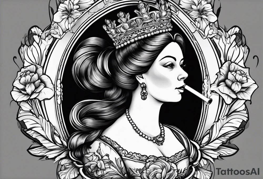 Queen Victoria smoking cigarette tattoo idea
