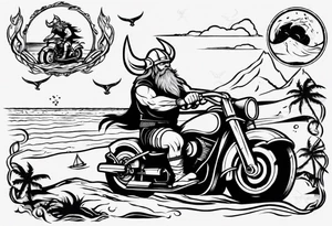 Viking riding a motorcycle along the beach tattoo idea
