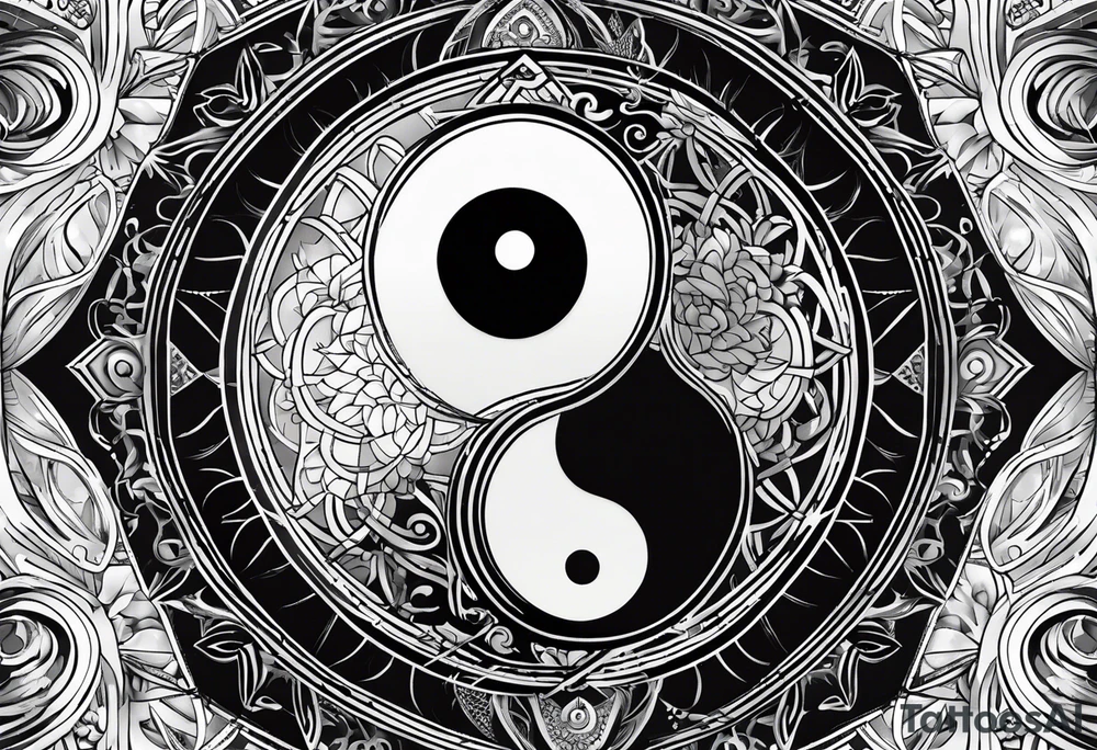 Yin yang symbol with sacred geometry patterns tattoo idea Yin yang symbol with sacred geometry patterns tattoo idea
