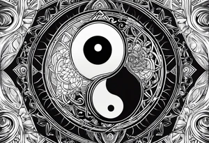 Yin yang symbol with sacred geometry patterns tattoo idea