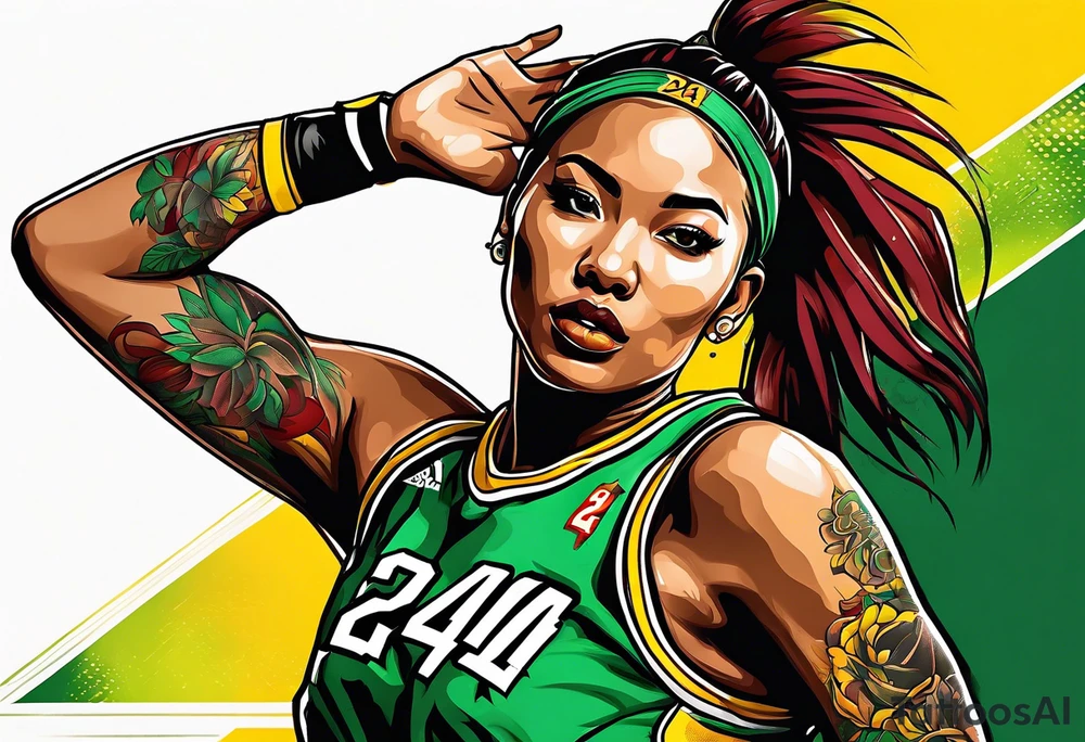 female basketball player number 24 with colors green, yellow, maroon and black tattoo idea