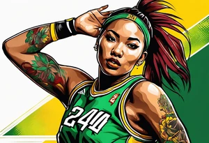 female basketball player number 24 with colors green, yellow, maroon and black tattoo idea