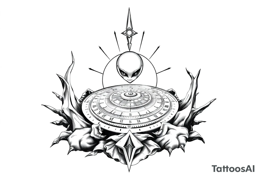 Alien sundial on the ground tattoo idea