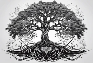 tree of life with long vertical roots
3 line triangles behind tattoo idea