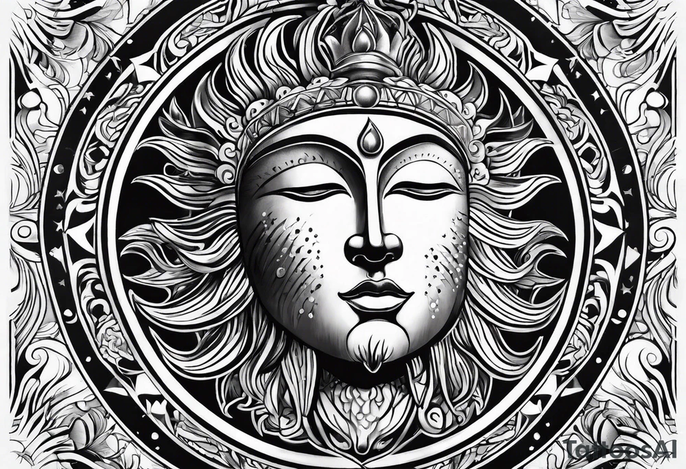 A sun depicted as a male figure tattoo idea