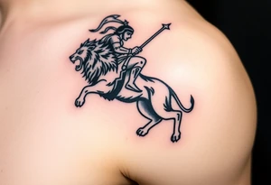 warrior riding on top of lion into battle tattoo idea